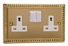 Georgian Brass Double Socket Rope Edge 2 Gang 13 Amp Switched - Varilight XG5W