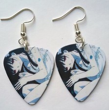 Japanese cartoon *Anime Girl Guitar Picks* earrings on silver earwires