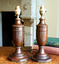 Pair Wooden lamps table bedside desk lamp bases Vintage