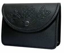 BLACK KILT BELT POUCH WITH CELTIC SILVER EMBOSSED 100% LEATHER SPORRAN /Pouch 02