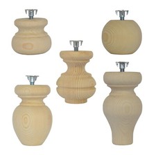 * Set of 4 Small Wooden Turned Chest Feet in Pine with M8 Fittings  66mm Dia.*