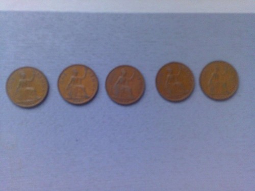 Five old pennies 1944 - five,
