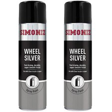 Simoniz Wheel Silver Paint Acrylic Aerosol Spray Fast Drying Smooth 500 mL x2