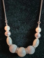 Ladies Silver Tone White/Cream and Silver Bead Necklace