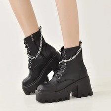 Gothic Platform Ankle Boots Women Zipper High Heel Punk Biker Winter Shoes