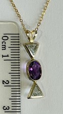 9ct Gold 375 Oval Amethyst (7mm x 5mm) & Blue Topaz Pendant - Clearance Price