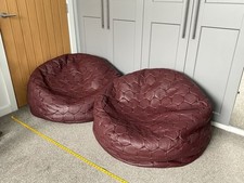 2 Bean Bags Deep Maroon Colour Real Thick Leather VGC