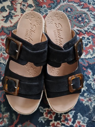 Ladies black suede skechers - ladies,