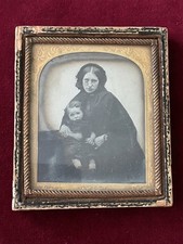 Sixth plate tinted Mourning Ambrotype pretty woman  in bonnet - mother & baby