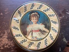 Attractive Vintage Tin  7.75”Diameter x 2.75” tall  Containing Sewing Materials