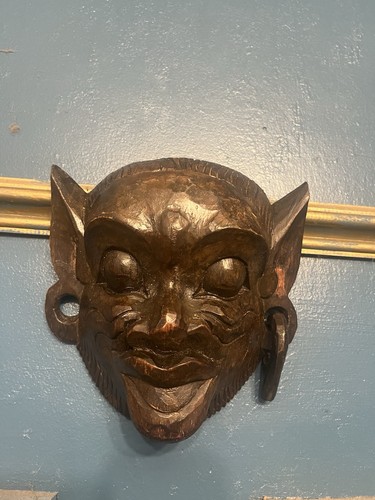 Hand carved wooden devil wall - carved,