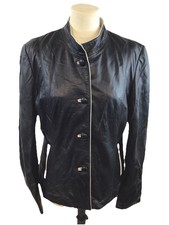 Woodland Leather Black And Cream Real Leather Jacket Size 14