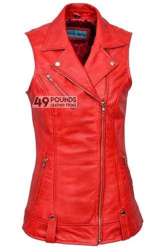 Ladies leather waistcoat red - ladies,