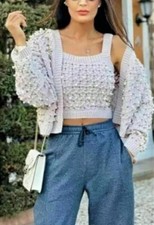 ZARA PALE LILAC Cardigan KNIT WITH FAUX PEARLS SIZE MEDIUM 