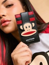 New PAUL FRANK Logo JULIUS Monkey Wallet Credit CARD HOLDER Faux leather RED