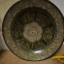 Vintage Moroccan Large Hand-Painted green Ceramic Bowl