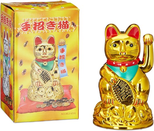 Gold maneki neko waving - maneki,