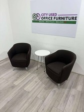 Tub Chair, Brown Fabric, Chrome Legs