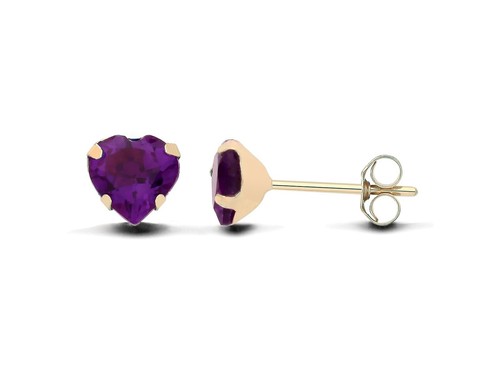 9ct gold amethyst heart - 9ct, stud