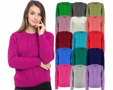 Ladies Women Cable Knit Long Sleeve Crew Neck Knitted Jumper Baggy Sweater Top