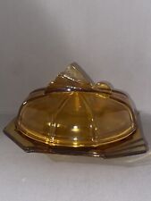 STUNNING ART DECO STOLZLE HERMANOVA HUT AMBER GLASS BUTTER DISH WITH LID