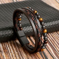 Tiger Eye Natural Stone Black Obsidian Hematite Beads Bracelets Men Women Gift