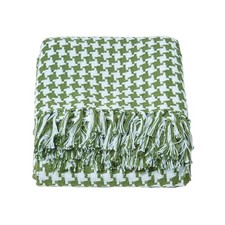 Green Houndstooth Throw 60x80in 100% Cotton Blanket for Single to Queen Beds