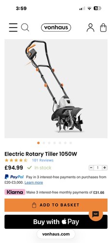 Vonhaus electric tiller 1050w - tiller,
