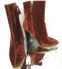 ZARA BASIC Burnt Orange  faux velvet block heel ankle Boots UK 3 EU 36
