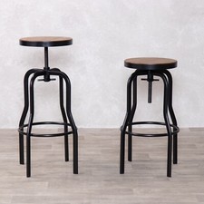 HEIGHT ADJUSTABLE BAR STOOL BLACK CAST IRON ROUND SEAT MACHINIST STYLE STOOL