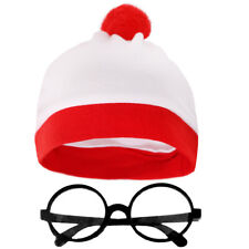 FIND ME BOBBLE HAT & GLASSES COSTUME SET ADULTS KIDS WORLD BOOK DAY