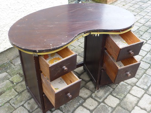 Antique pine kidney desk - pine,