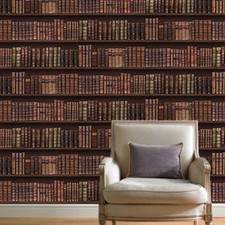 ANTIQUE BOOKCASE WALLPAPER ROLLS - BROWN GOLD - 575208 - LEATHER BOOKS LIBRARY