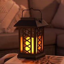 17.5cm Outdoor Solar Flameless Flickering LED Hanging Candle Lantern Garden Lamp