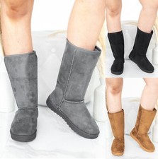 LADIES WOMENS FLAT MID CALF WARM WINTER FUR LINED SNUGG HUG SHOES BOOTS SIZE 4-8