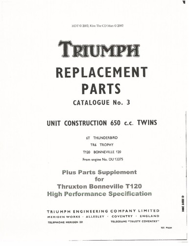 Triumph parts manual book - triumph, 1965