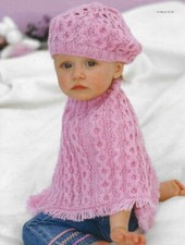 Cosy Baby/toddler/girl cable poncho & beret KNITTING PATTERN PAPER COPY 16 - 26"