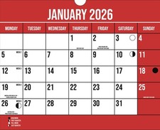 2026 Wall Calendar Easy View Planner 1 Month Per Page Hanging Spiral Bound Red