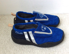 CLARKS BOYS TRAINERS SHOES BLUE FABRIC & SILVER TRIM FOOTBALL SIZE 10 G INFANT