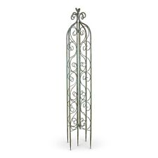 Beautiful Verdigris metal obelisk with bird plant support trellis