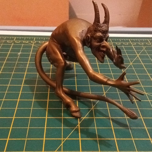 Brass metal devil figurine - metal,