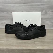 Calvin Klein Black Leather Low Court Trainers Size UK 7 Forster Shoes Mens New