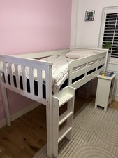 White Mid-Sleeper Bed with Pull-Out Desk and Bookcase (no Mattress)