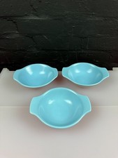 3 x Poole Twintone Sky Blue Lugged Cereal Bowls 7.25" Wide Set
