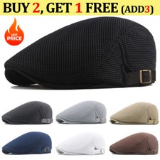 Men Beret Casual Cotton Mesh Flat Cap Golf Driving Cabbie Newsboy Breathable Hat