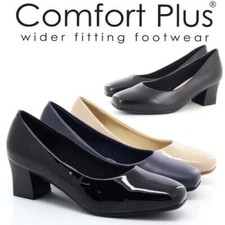 Ladies Court Shoes Wide Fit Mid Block Heel Casual Formal Office Work Footwear