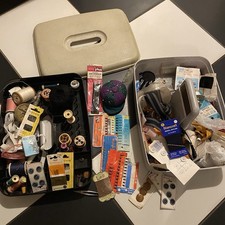 Vintage Sewing Box with Contents Organiser Storage Needles Tray Crafts Thread