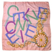 CELINE Scarf Muffler Pink Gray Green Silk VINTAGE Women's Mikunigaoka Store ITNR
