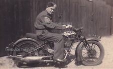 Original WW2 photo postcard soldier on a Royal Enfield motorcycle motorbike