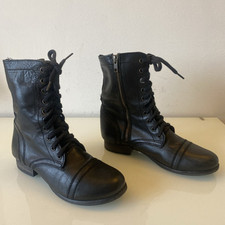 Steve Madden Troopa Black Leather Lace Up Ankle Boots UK 5.5
